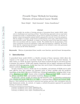 Provable Tensor Methods for Learning Mixtures of Generalized Linear
  Models