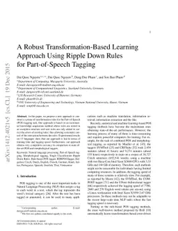 A Robust Transformation-Based Learning Approach Using Ripple Down Rules
  for Part-of-Speech Tagging
