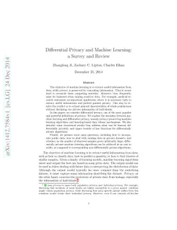 Differential Privacy and Machine Learning: a Survey and Review