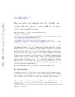 Concentration inequalities in the infinite urn scheme for occupancy
  counts and the missing mass, with applications