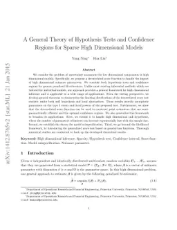 A General Theory of Hypothesis Tests and Confidence Regions for Sparse
  High Dimensional Models