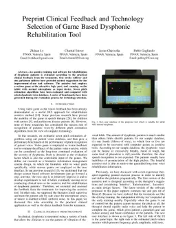 Preprint Clinical Feedback and Technology Selection of Game Based
  Dysphonic Rehabilitation Tool
