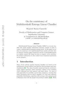 On the consistency of Multithreshold Entropy Linear Classifier