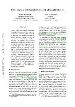 Online Inference for Relation Extraction with a Reduced Feature Set