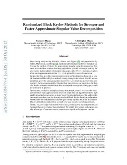 Randomized Block Krylov Methods for Stronger and Faster Approximate
  Singular Value Decomposition