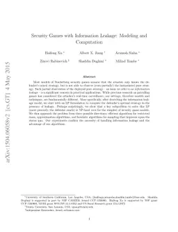 Security Games with Information Leakage: Modeling and Computation