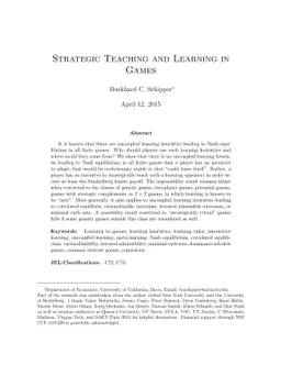 Strategic Teaching and Learning in Games