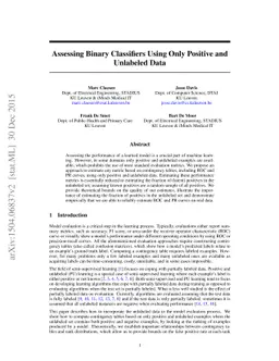 Assessing binary classifiers using only positive and unlabeled data