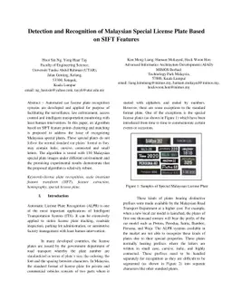 Detection and Recognition of Malaysian Special License Plate Based On
  SIFT Features