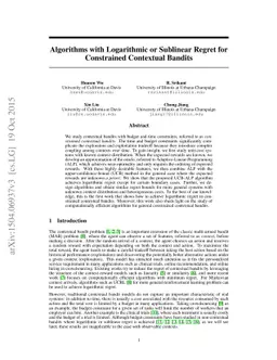Algorithms with Logarithmic or Sublinear Regret for Constrained
  Contextual Bandits