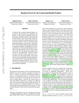 Random Forest for the Contextual Bandit Problem - extended version