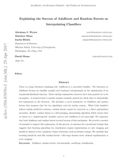 Explaining the Success of AdaBoost and Random Forests as Interpolating
  Classifiers