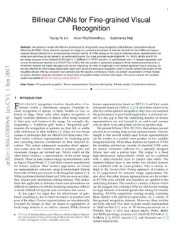 Bilinear CNNs for Fine-grained Visual Recognition