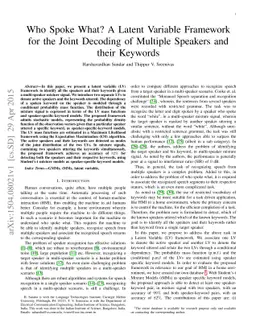 Who Spoke What? A Latent Variable Framework for the Joint Decoding of
  Multiple Speakers and their Keywords
