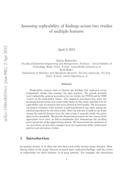 Assessing replicability of findings across two studies of multiple
  features