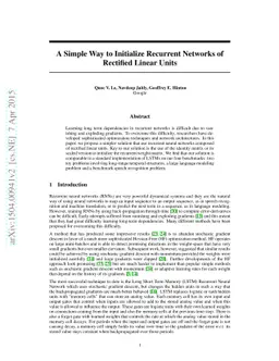 A Simple Way to Initialize Recurrent Networks of Rectified Linear Units