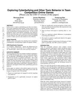 Exploring Cyberbullying and Other Toxic Behavior in Team Competition
  Online Games