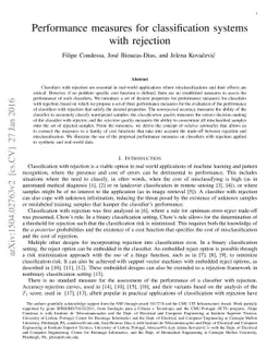 Performance measures for classification systems with rejection