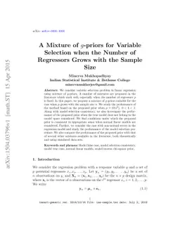 A Mixture of g-priors for Variable Selection when the Number of
  Regressors Grows with the Sample Size