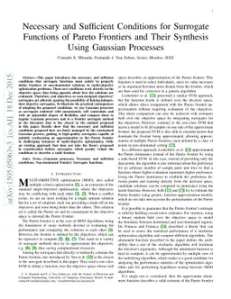 Necessary and Sufficient Conditions for Surrogate Functions of Pareto
  Frontiers and Their Synthesis Using Gaussian Processes
