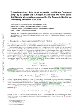 Three discussions of the paper "sequential quasi-Monte Carlo sampling",
  by M. Gerber and N. Chopin