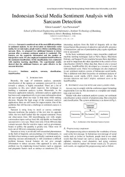 Indonesian Social Media Sentiment Analysis With Sarcasm Detection