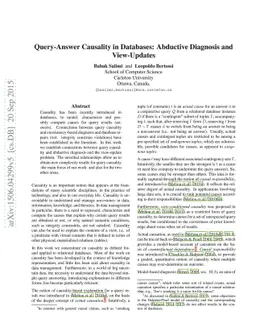 Query-Answer Causality in Databases: Abductive Diagnosis and
  View-Updates