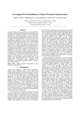 Leveraging Word Embeddings for Spoken Document Summarization