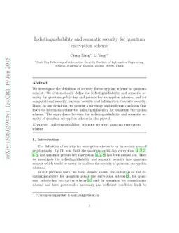 Indistinguishability and semantic security for quantum encryption scheme