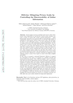 Oblivion: Mitigating Privacy Leaks by Controlling the Discoverability of
  Online Information