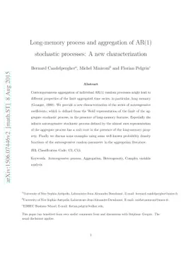 Long-memory process and aggregation of AR(1) stochastic processes: A new
  characterization