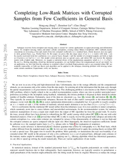 Completing Low-Rank Matrices with Corrupted Samples from Few
  Coefficients in General Basis