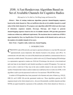 ZOS: A Fast Rendezvous Algorithm Based on Set of Available Channels for
  Cognitive Radios