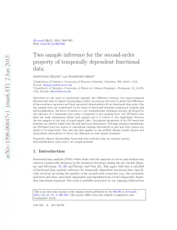 Two sample inference for the second-order property of temporally
  dependent functional data