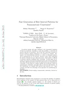 Fast Generation of Best Interval Patterns for Nonmonotonic Constraints