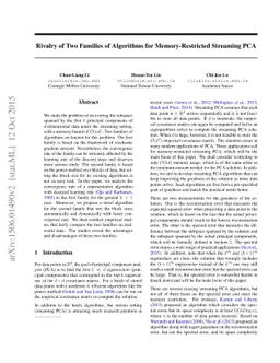 Rivalry of Two Families of Algorithms for Memory-Restricted Streaming
  PCA
