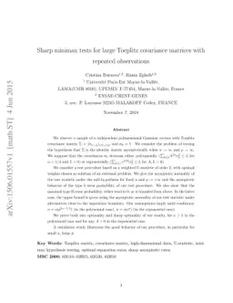 Sharp minimax tests for large Toeplitz covariance matrices with repeated
  observations