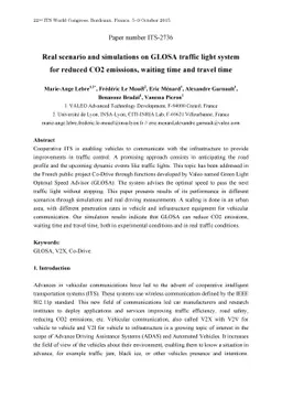 Real scenario and simulations on GLOSA traffic light system for reduced
  CO2 emissions, waiting time and travel time