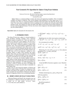 Fast Geometric Fit Algorithm for Sphere Using Exact Solution