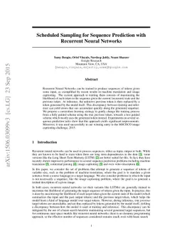 Scheduled Sampling for Sequence Prediction with Recurrent Neural
  Networks