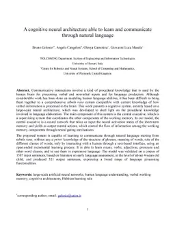 A cognitive neural architecture able to learn and communicate through
  natural language