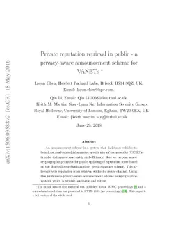 Private reputation retrieval in public - a privacy-aware announcement
  scheme for VANETs