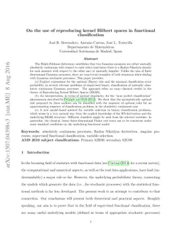 On the use of reproducing kernel Hilbert spaces in functional
  classification