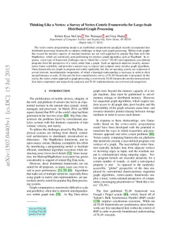 Thinking Like a Vertex: a Survey of Vertex-Centric Frameworks for
  Distributed Graph Processing