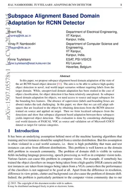 Subspace Alignment Based Domain Adaptation for RCNN Detector