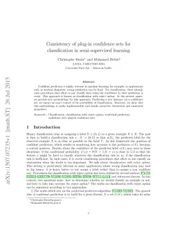 Consistency of plug-in confidence sets for classification in
  semi-supervised learning