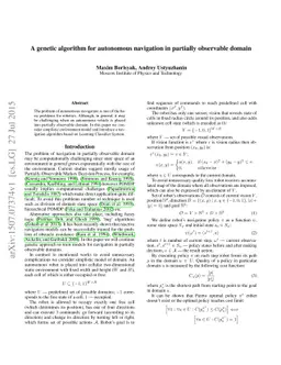 A genetic algorithm for autonomous navigation in partially observable
  domain