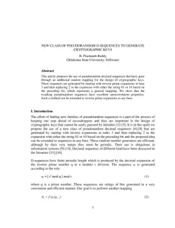 New Class of Pseudorandom D-sequences to Generate Cryptographic Keys