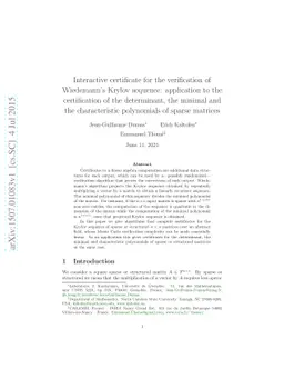 Interactive certificate for the verification of Wiedemann's Krylov
  sequence: application to the certification of the determinant, the minimal
  and the characteristic polynomials of sparse matrices