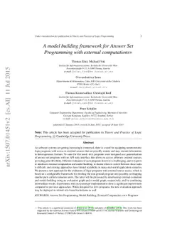 A model building framework for Answer Set Programming with external
  computations